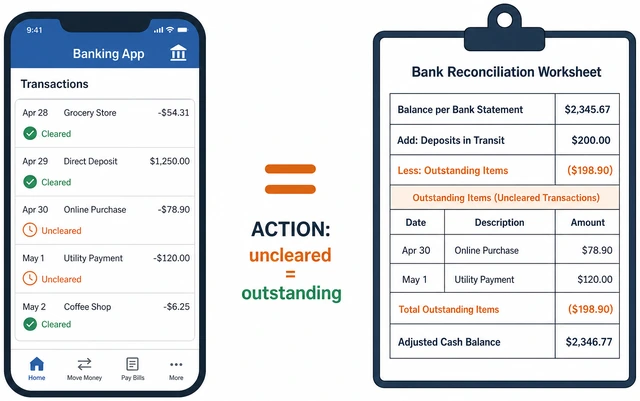 Illustration: treating uncleared app transactions as outstanding items
