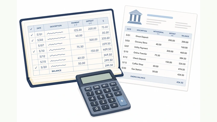 Illustration: balancing a check register to a bank statement