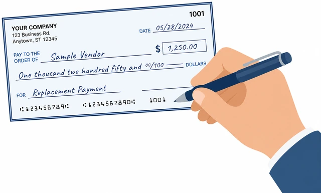 Illustration: writing a replacement payment after voiding lost check