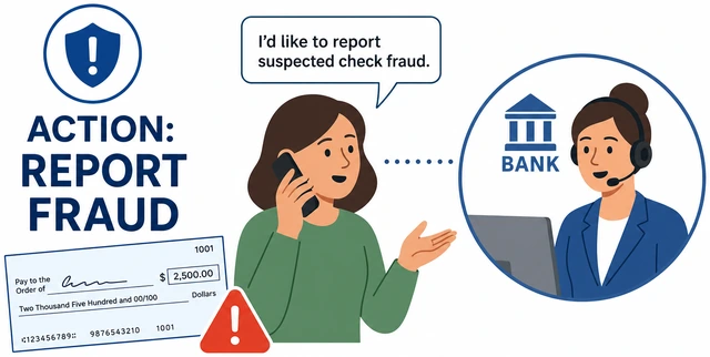 Illustration: calling bank about suspected check fraud