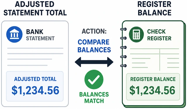 Illustration: comparing adjusted statement total to check register balance