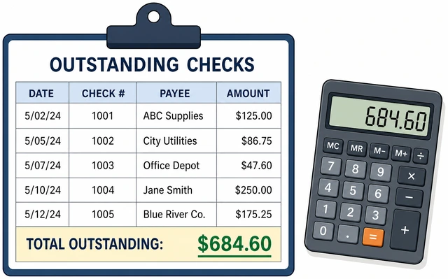 Illustration: re-adding outstanding checks list with calculator