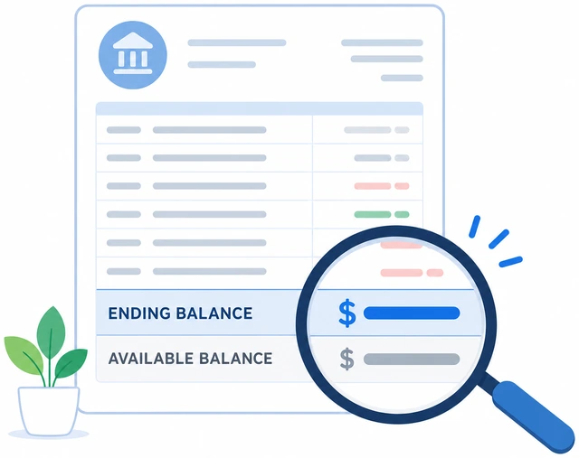 Illustration: highlighting statement ending balance not available balance