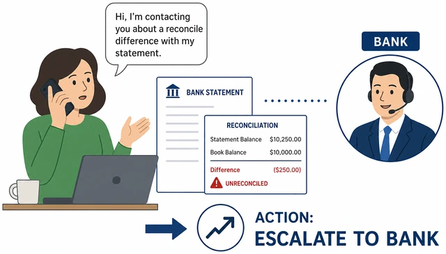Illustration: contacting bank about reconcile difference with statement period