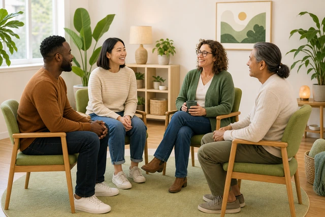 Community class or club meeting in a bright room