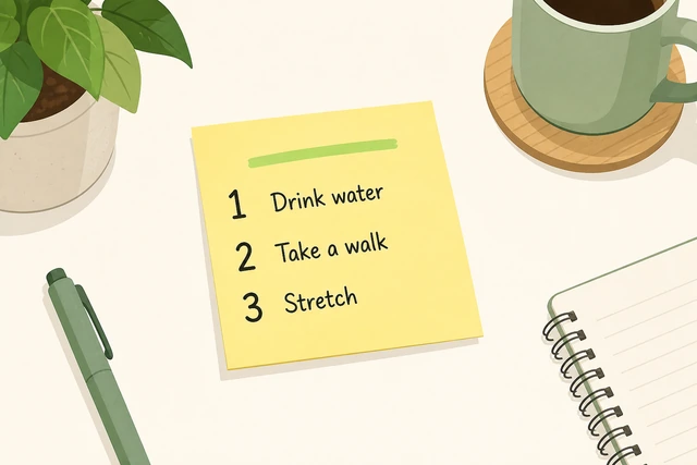 Sticky note with only three tasks written for today