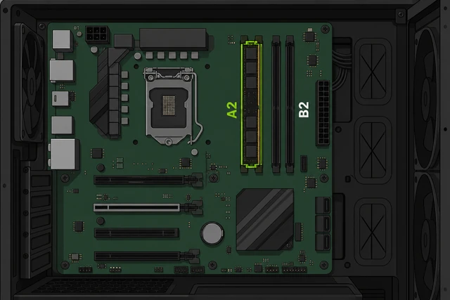 Illustration: single RAM stick in A2 slot for troubleshooting no POST