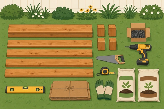 Illustration for Preflight — pick the site, decide dimensions, and gather materials and tools.