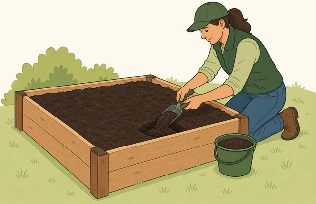 Illustration for Top off low spots with more soil mix.