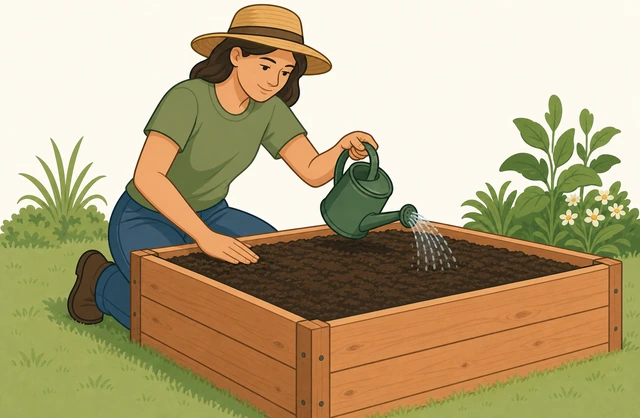 Illustration for Gently tamp and water again to resettle.