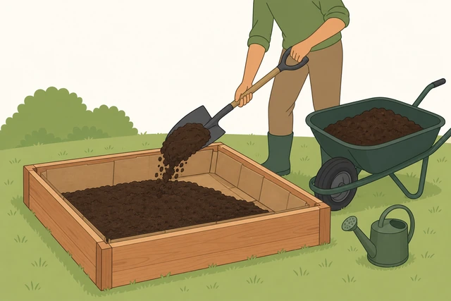 Illustration for Fill the bed in layers, watering between each layer.