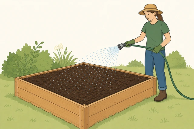 Illustration for Water the entire bed thoroughly once full.