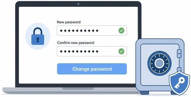 Illustration: confirm password fields matching beside password manager save prompt