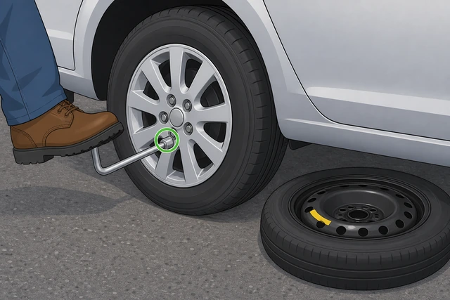 Illustration: tighten lugs in star pattern with body weight.