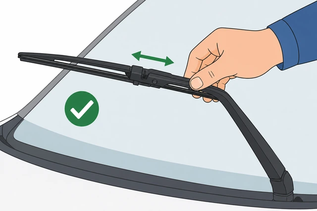 Illustration: correct adapter snapped into blade passing tug test on wiper arm before lowering
