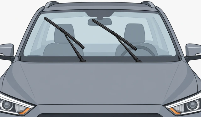 Illustration: windshield wipers parked in mid-glass service position ignition off