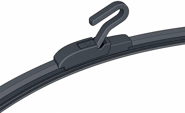 Illustration: new wiper blade snapped onto J-hook arm with flush seated connector