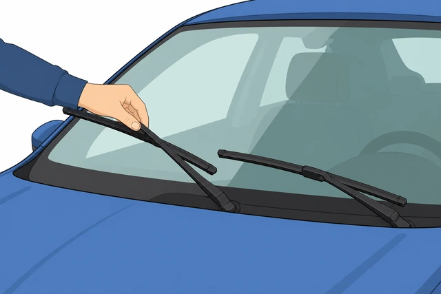 Illustration: gently lowering wiper arm with new blade onto windshield repeat on second side
