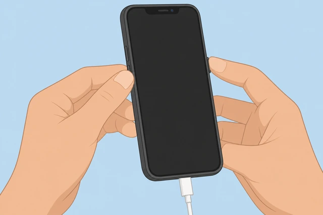 Illustration: force-restart button hold on charging phone waiting for logo