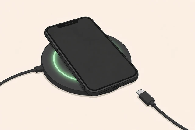 Illustration: phone centered on wireless charging pad with indicator light on