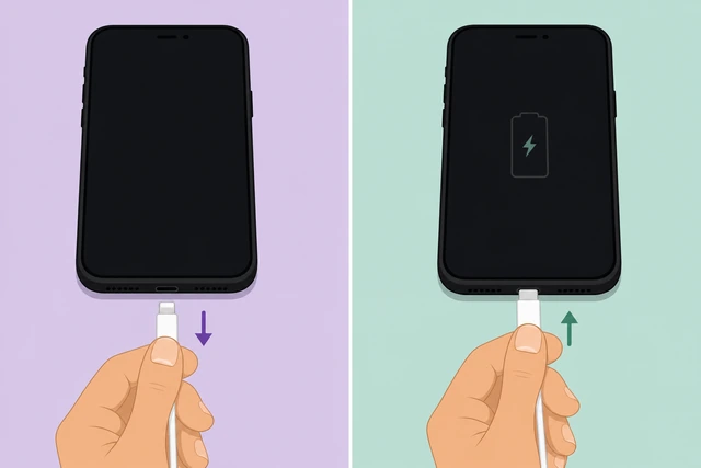 Illustration: unplug-replug cable while watching for faint charging battery icon on black screen