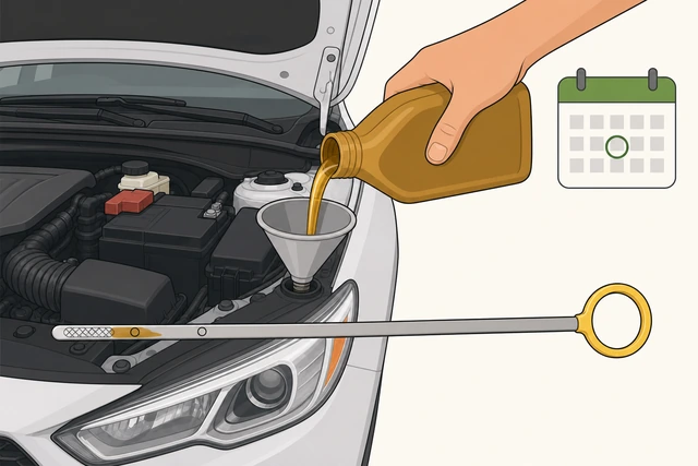 Illustration: topping oil to MIN mark only as a bridge to drive to a shop with diagnosis appointment noted