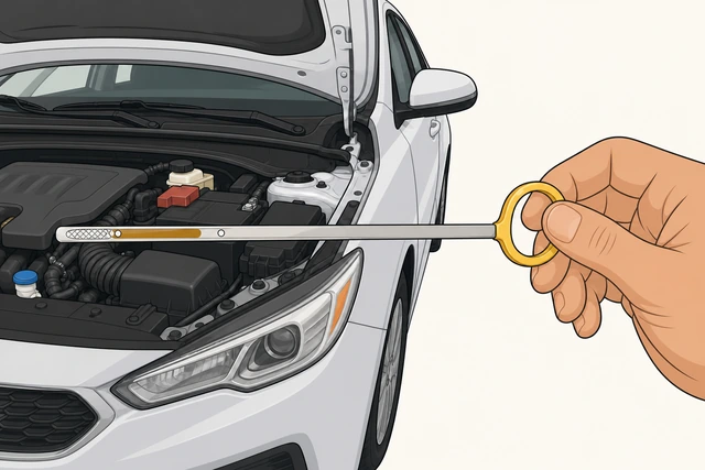 Illustration: rechecking dipstick reading after first small oil pour wipe reinsert and pull again