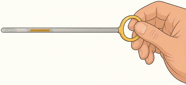 Illustration: dipstick reading exactly midway between MIN and MAX after repeated small oil pours
