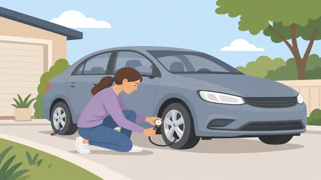 Car driving while a TPMS warning light is monitored on the dashboard