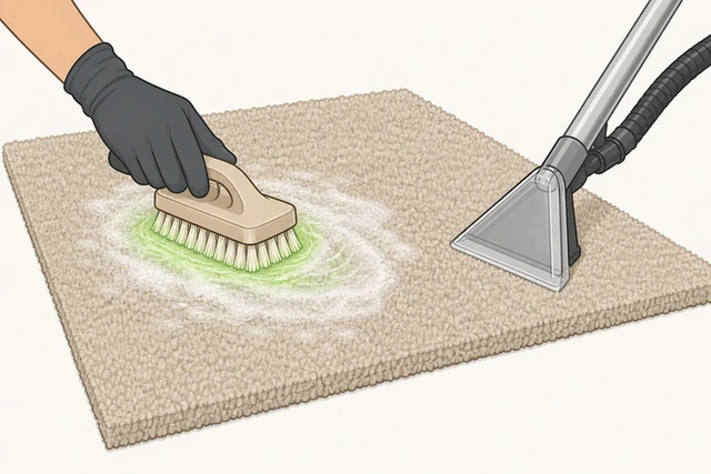 Soft brush agitating carpet foam in a grid section