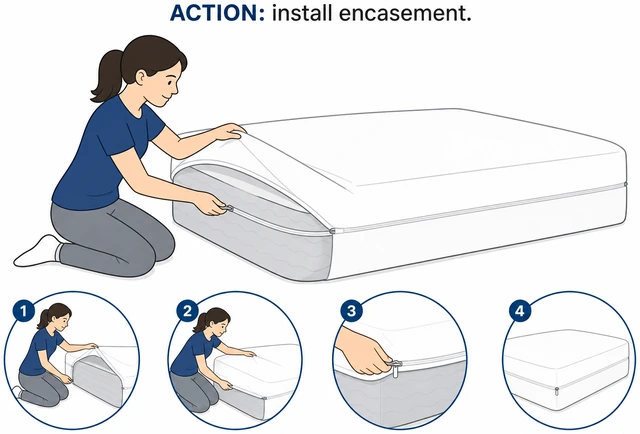 Illustration: installing bed-bug-proof mattress encasement zipper