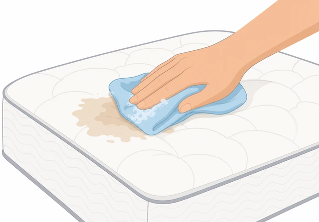 Illustration: blotting mattress stain with lightly damp soapy cloth