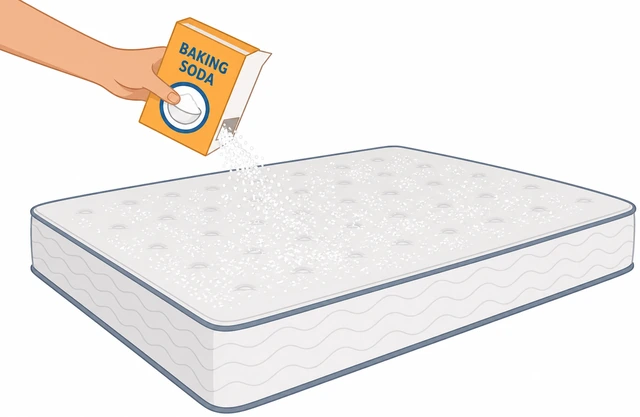 Illustration: sprinkling baking soda evenly over mattress surface