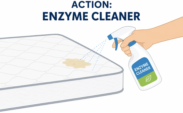 Illustration: applying enzyme urine cleaner lightly to mattress spot