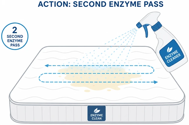 Illustration: second light enzyme pass on mattress urine odor