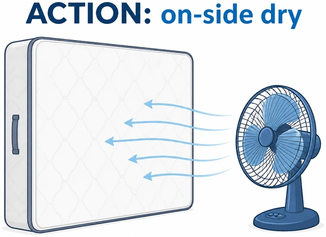 Illustration: mattress stood on side for faster drying