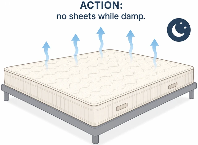Illustration: leaving mattress uncovered overnight while drying