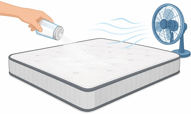 Illustration: redoing baking soda and drying after musty damp mattress