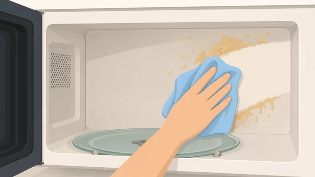 Soft cloth wiping softened food patch clean