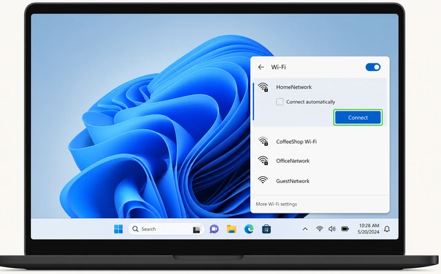 Illustration: Windows Wi-Fi panel from taskbar