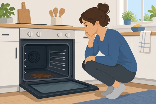 Illustration: waiting for oven to cool before cleaning bacon grease spill