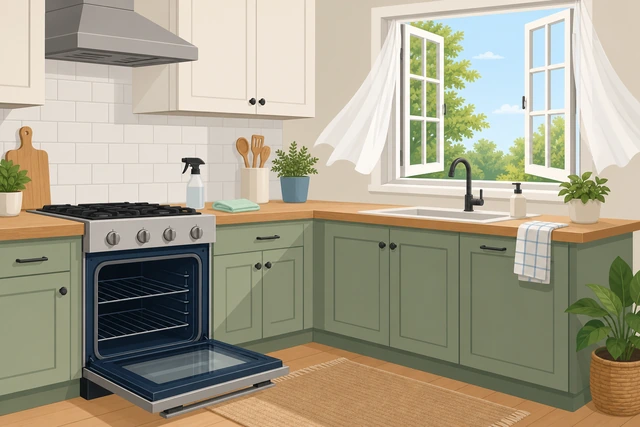 Illustration: airing out kitchen after cleaning greasy oven