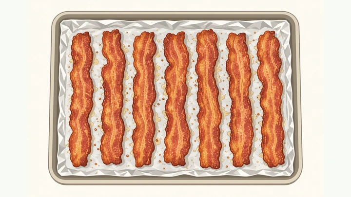 Illustration: crispy oven-baked bacon on a sheet pan