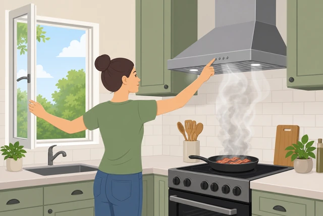 Illustration: opening a window and turning on a vent for bacon smoke