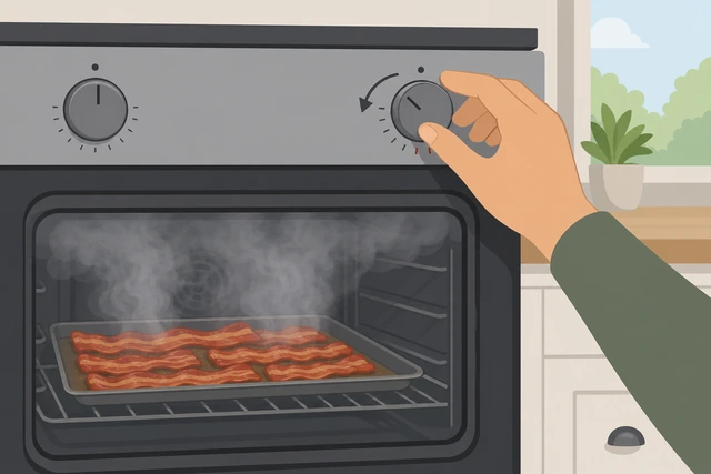 Illustration: lowering oven temperature during smoky bacon bake