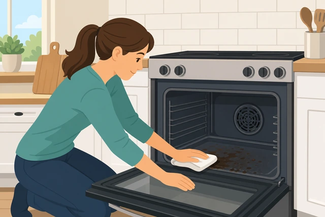 Illustration: wiping old oven drips before the next bacon bake