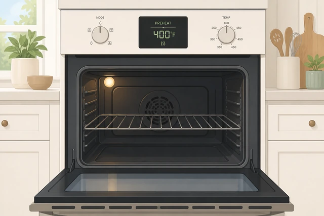 Illustration: oven preheating to 400 degrees Fahrenheit