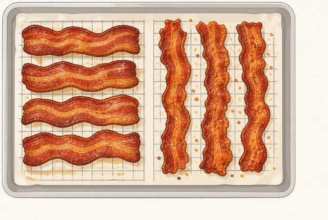 Illustration: comparing chewy versus shatter-crisp oven bacon doneness