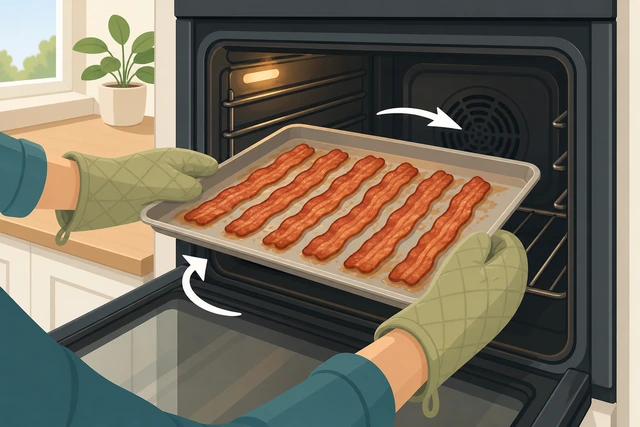 Illustration: rotating bacon sheet pan in the oven