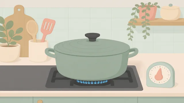 A covered pot simmering beside a timer set for 18 minutes